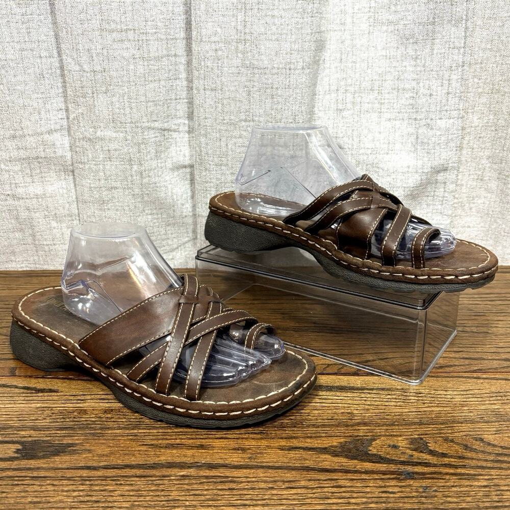 Vintage Y2K Lower East Side Brown Crisscross Slide Sandals Women’s Size 12